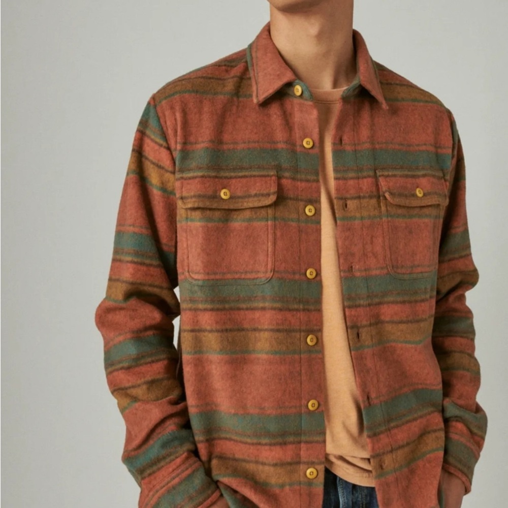 Lucky Brand Multi striped Navajo two pocket button down shirt size small mens